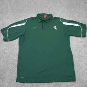 Nike‎ Michigan State Polo Shirt Mens XL Green Spartans FitDry 100% Polyester S/S